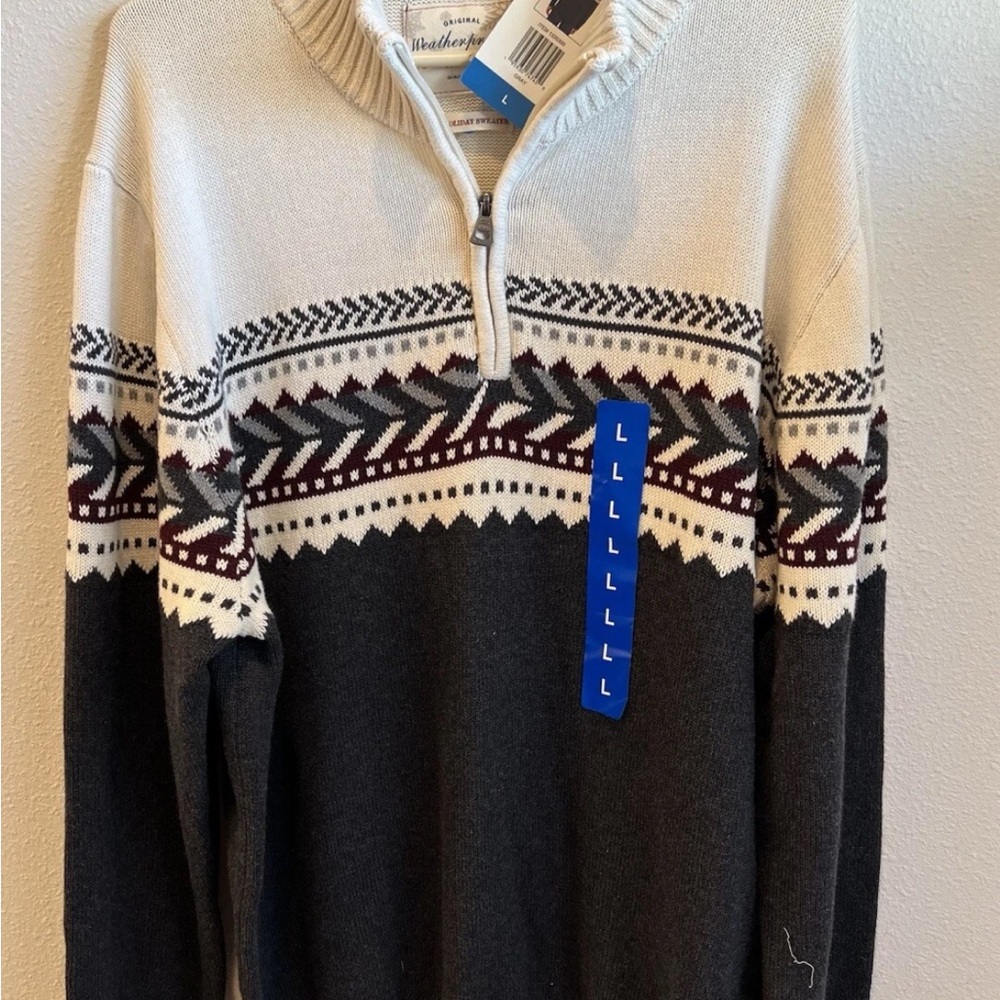 Weatherproof Men's Black and Cream Quarter Zip-Up Sweater NWT size Large